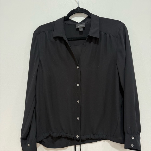 J.Jill Black Button Front Blouse | Long Sleeve Drawstring Hem Top MP - Picture 5 of 9